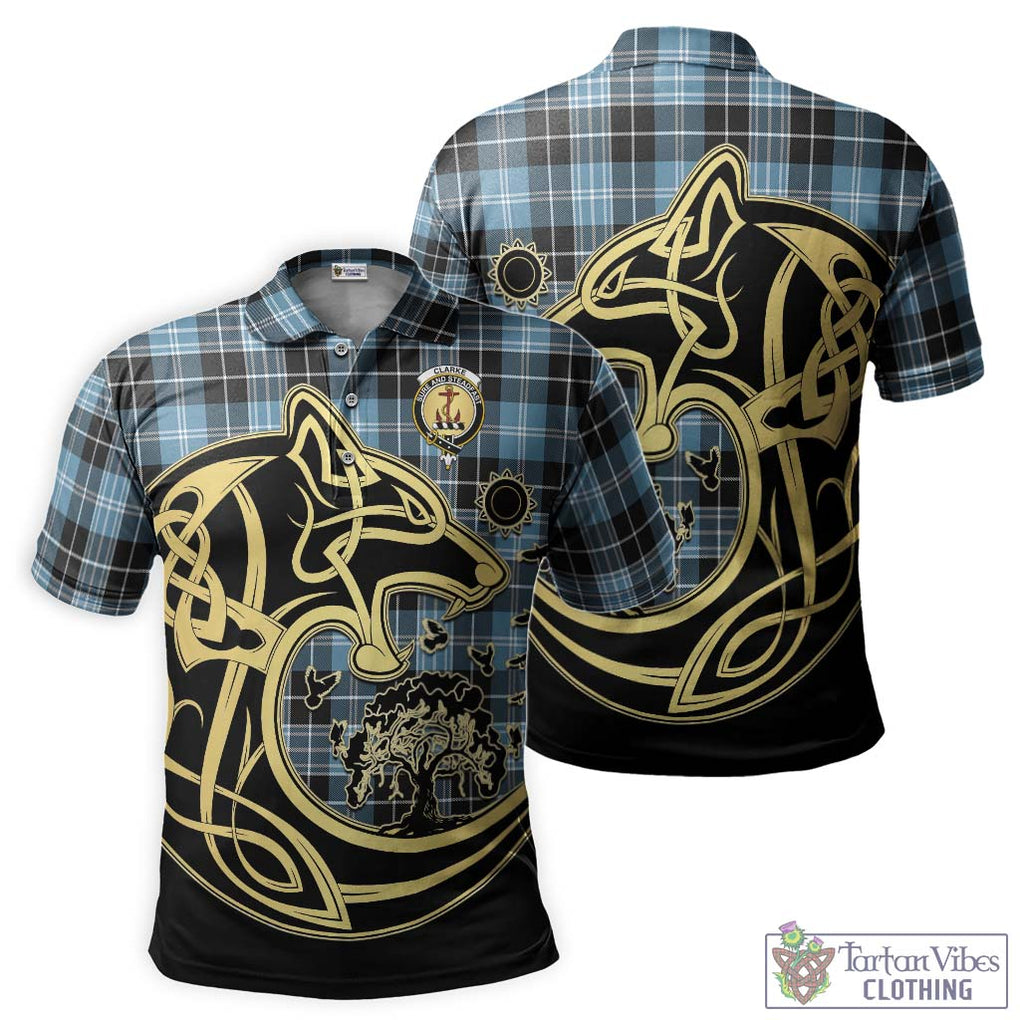 Clarke Ancient Tartan Polo Shirt with Family Crest Celtic Wolf Style Kid - Tartanvibesclothing Shop