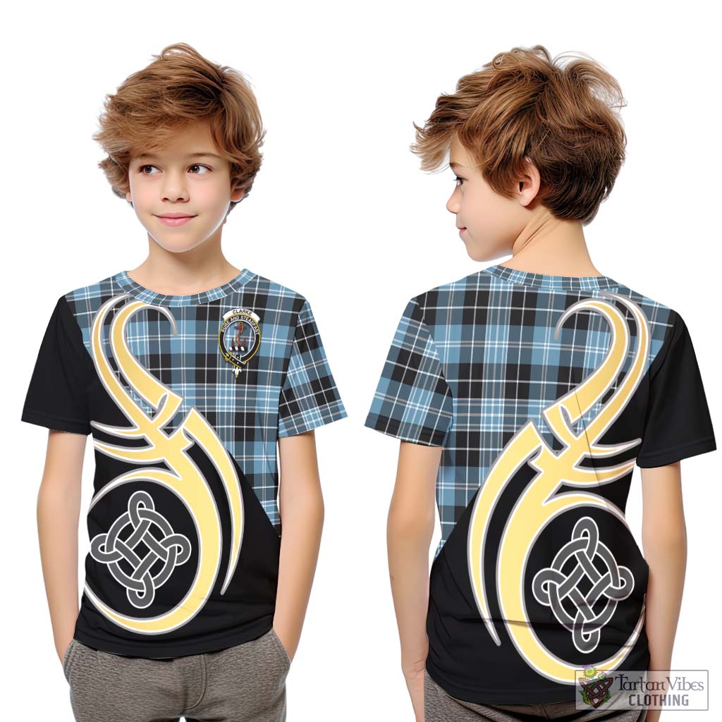 Clarke Ancient Tartan Kid T-Shirt with Family Crest and Celtic Symbol Style Youth XL Size14 - Tartan Vibes Clothing