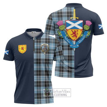 Clarke Ancient Tartan Zipper Polo Shirt Alba with Scottish Lion Royal Arm Half Style