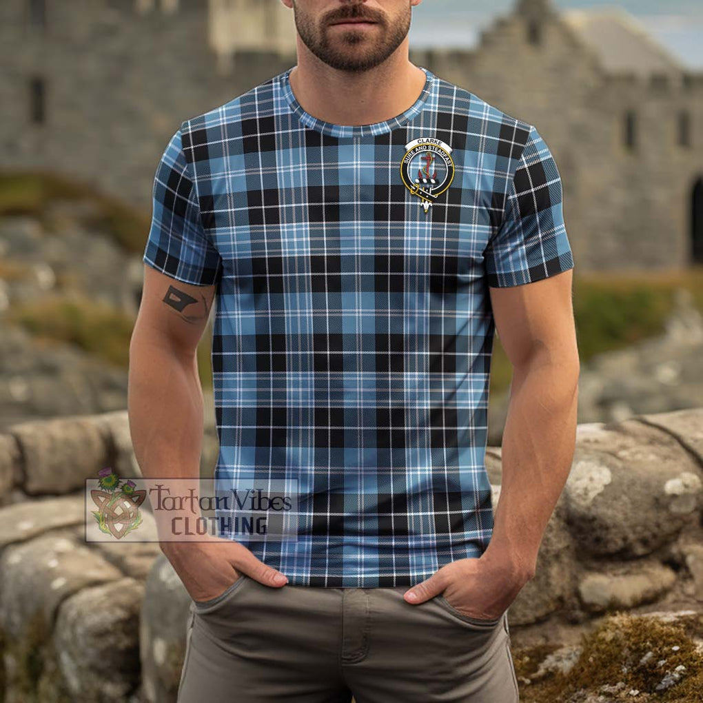 Clarke Ancient Tartan Cotton T-Shirt with Family Crest Men's Shirt - Tartanvibesclothing Shop