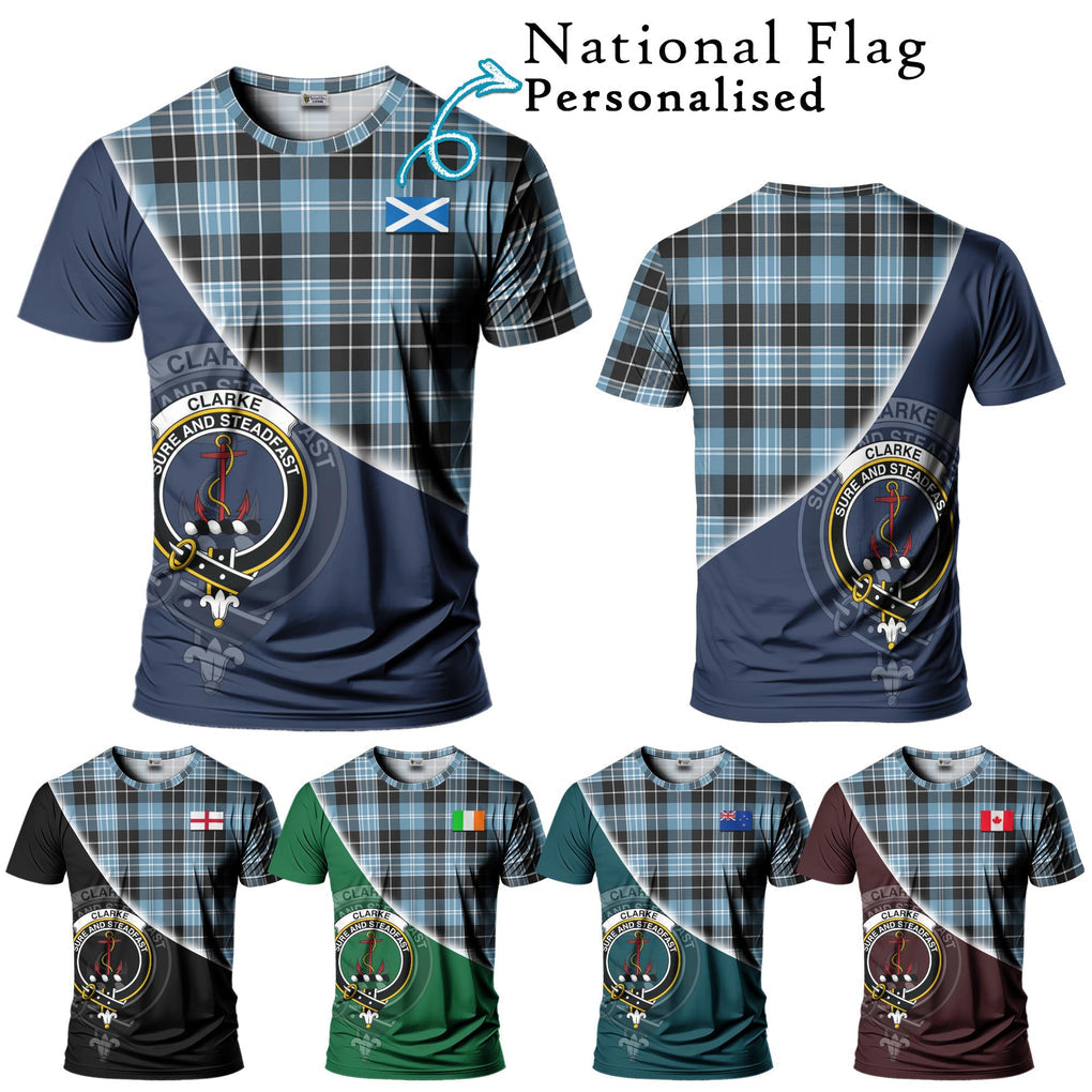 Clarke Ancient Tartan T-Shirt with Personalised National Flag and Family Crest Half Style Kid's Shirt - Tartanvibesclothing Shop