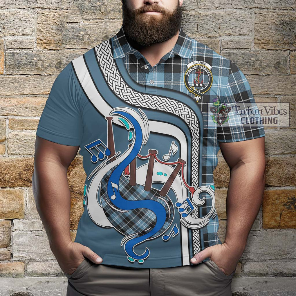 Tartan Vibes Clothing Clarke Ancient Tartan Polo Shirt with Epic Bagpipe Style