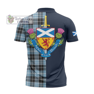 Clarke Ancient Tartan Zipper Polo Shirt Alba with Scottish Lion Royal Arm Half Style