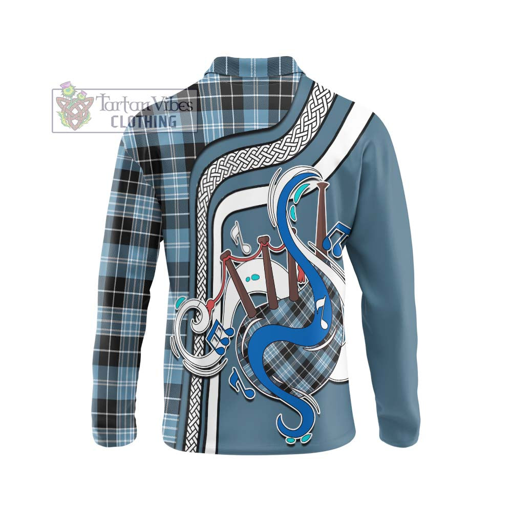 Tartan Vibes Clothing Clarke Ancient Tartan Long Sleeve Polo Shirt with Epic Bagpipe Style