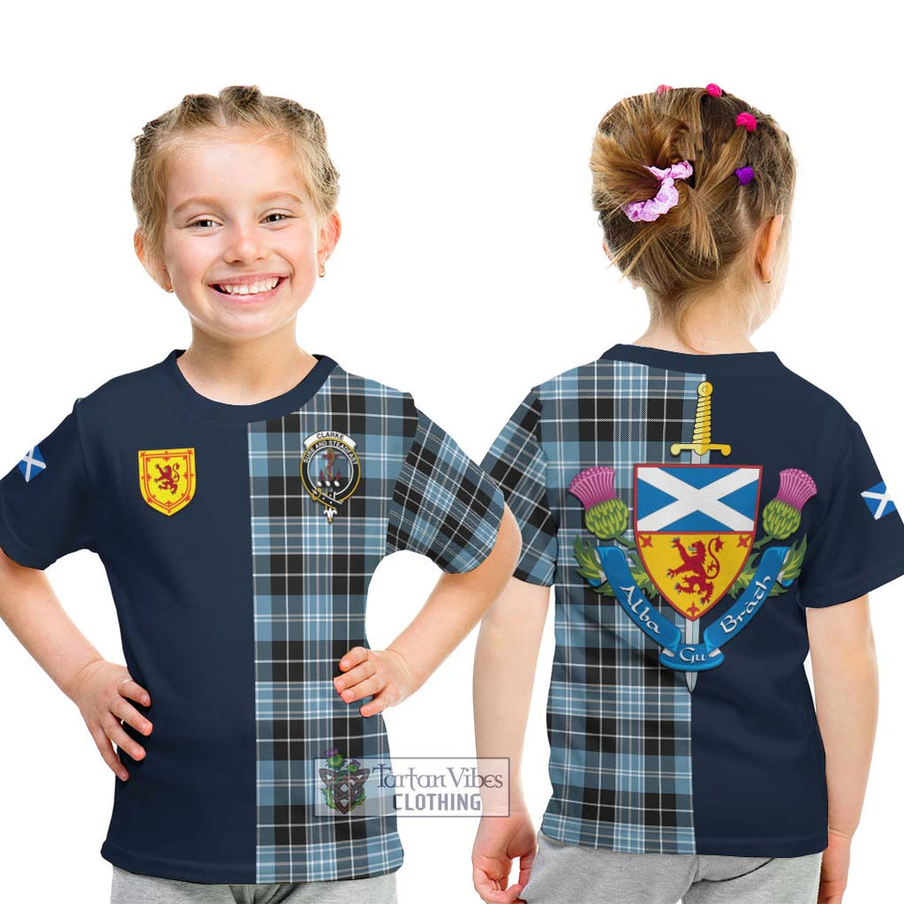 Tartan Vibes Clothing Clarke Ancient Tartan Kid T-Shirt with Scottish Lion Royal Arm Half Style