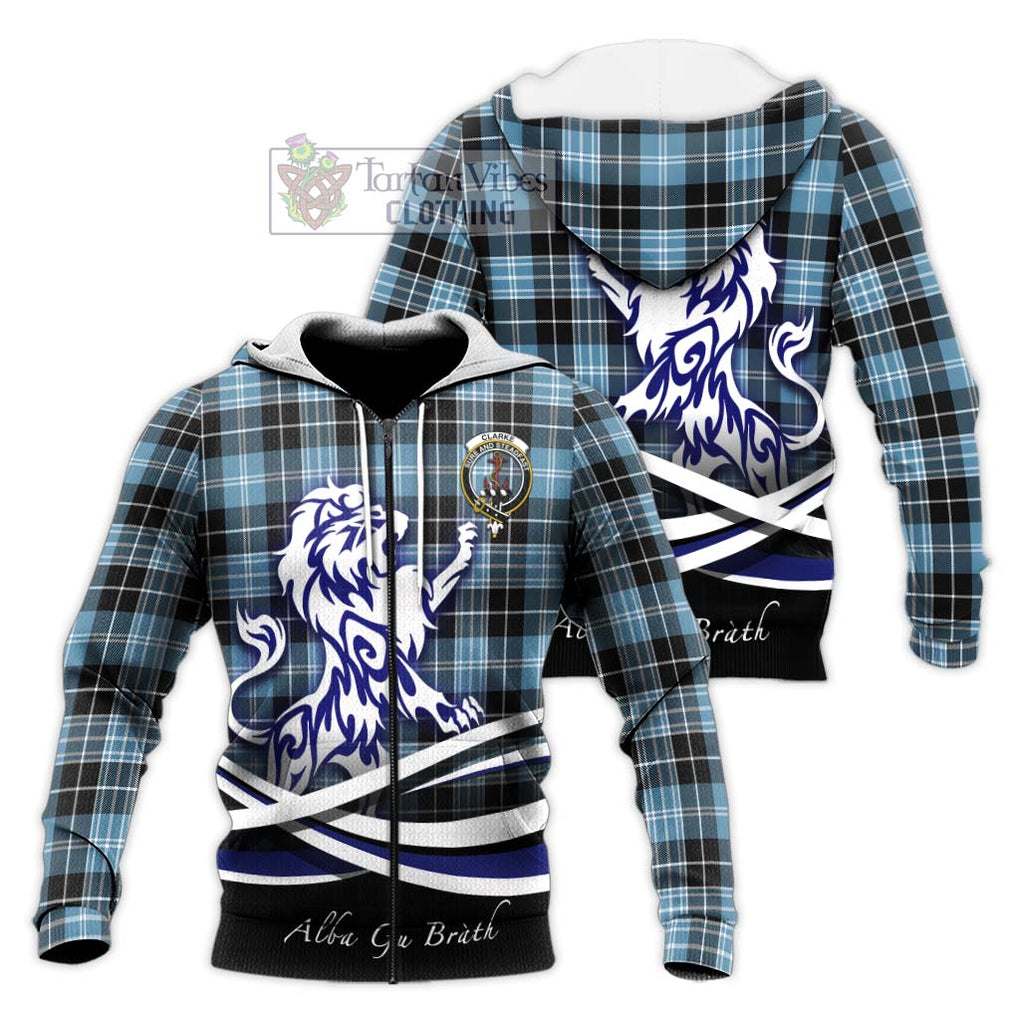 Clarke Ancient Tartan Knitted Hoodie with Alba Gu Brath Regal Lion Emblem Unisex Knitted Zip Hoodie - Tartanvibesclothing Shop