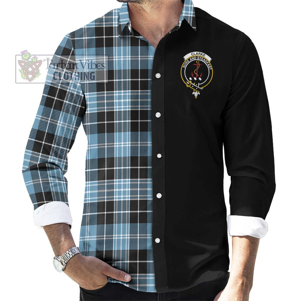 Clarke Ancient Tartan Long Sleeve Button Shirt with Family Crest and Half Of Me Style - Tartanvibesclothing Shop