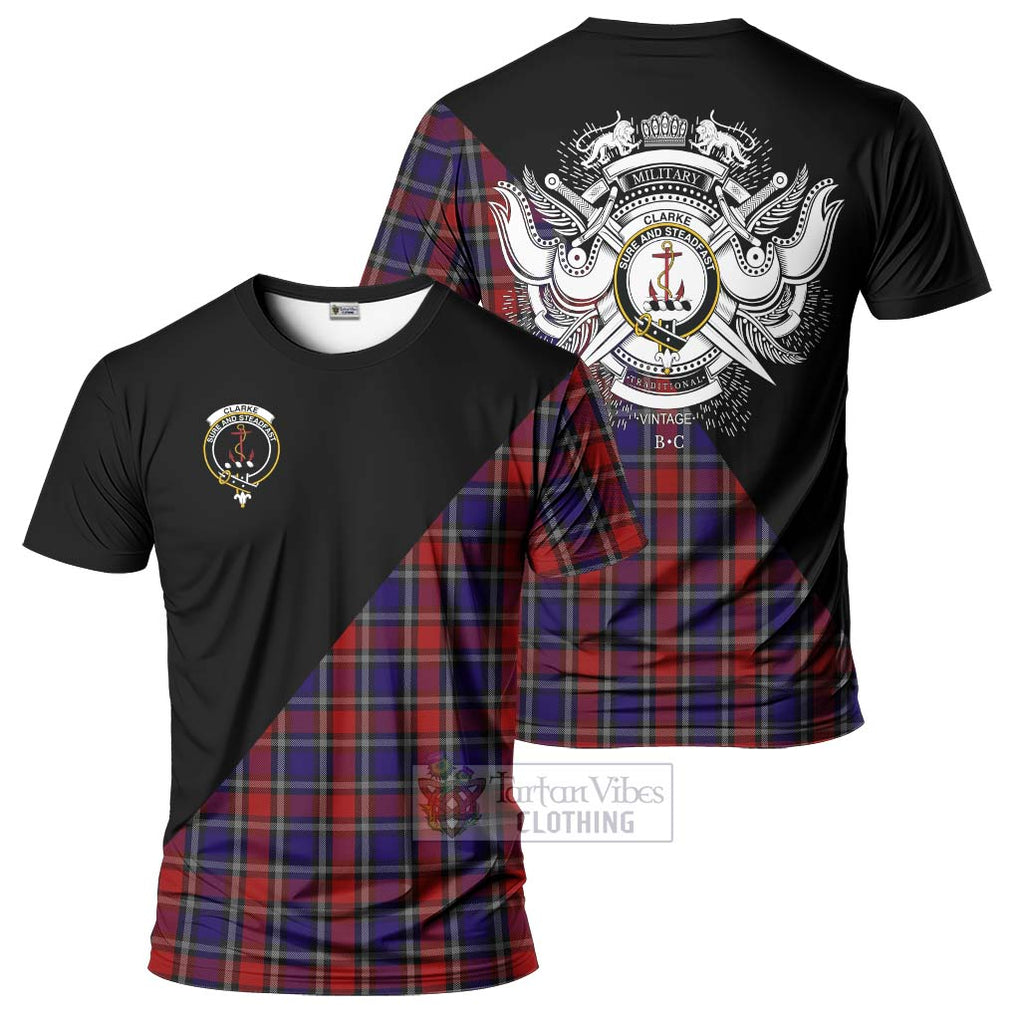 Clarke Red Tartan T-Shirt with Family Crest and Military Logo Style Kid's Shirt - Tartanvibesclothing Shop