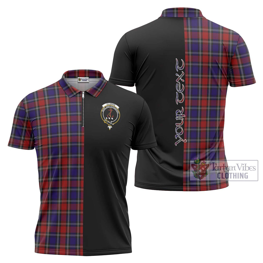 Clarke Red Tartan Zipper Polo Shirt with Family Crest and Half Of Me Style Unisex - Tartanvibesclothing Shop