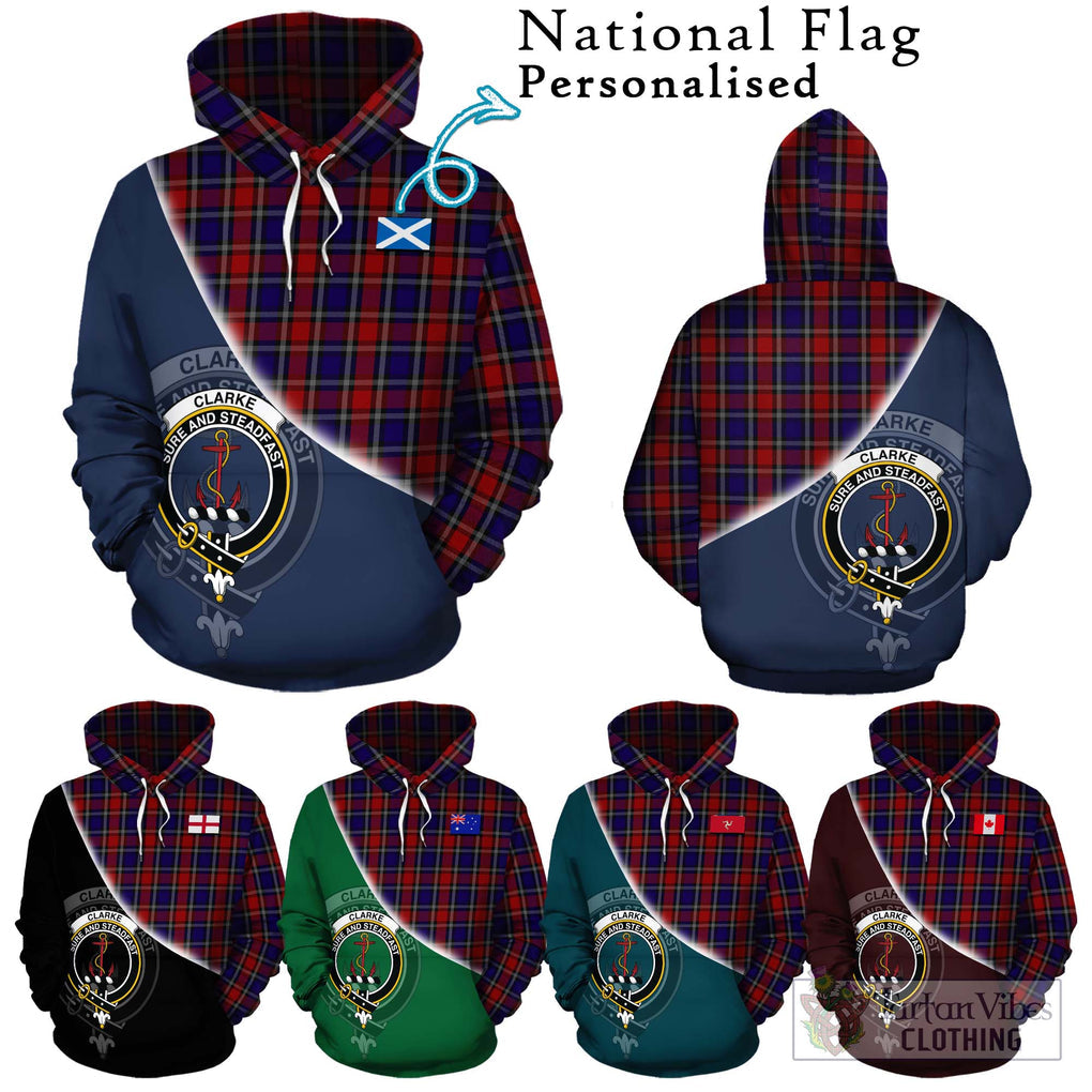 Clarke Red Tartan Hoodie with Personalised National Flag and Family Crest Half Style Zip Hoodie - Tartanvibesclothing Shop