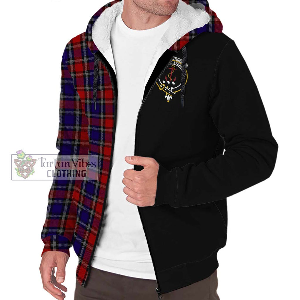 Clarke Red Tartan Sherpa Hoodie with Family Crest and Half Of Me Style Unisex S - Tartanvibesclothing Shop