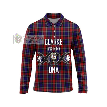 Clarke Red Tartan Long Sleeve Polo Shirt with Family Crest DNA In Me Style