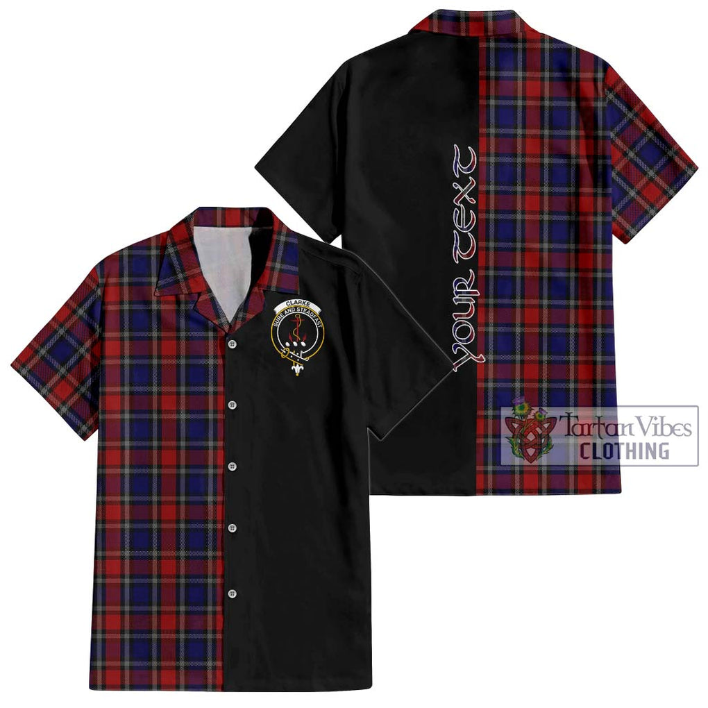 Clarke Red Tartan Short Sleeve Button Shirt with Family Crest and Half Of Me Style Kid - Tartanvibesclothing Shop