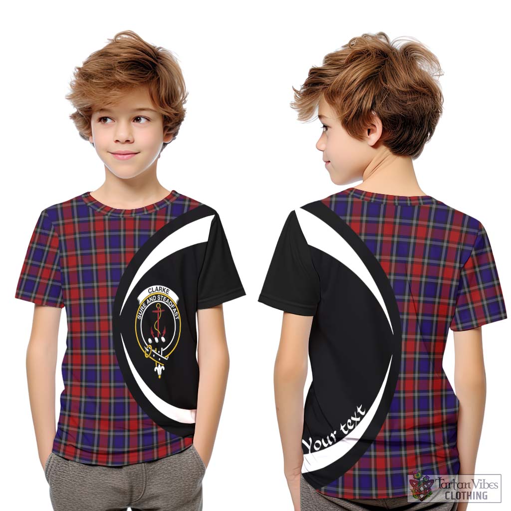 Clarke Red Tartan Kid T-Shirt with Family Crest Circle Style Youth XL Size14 - Tartan Vibes Clothing