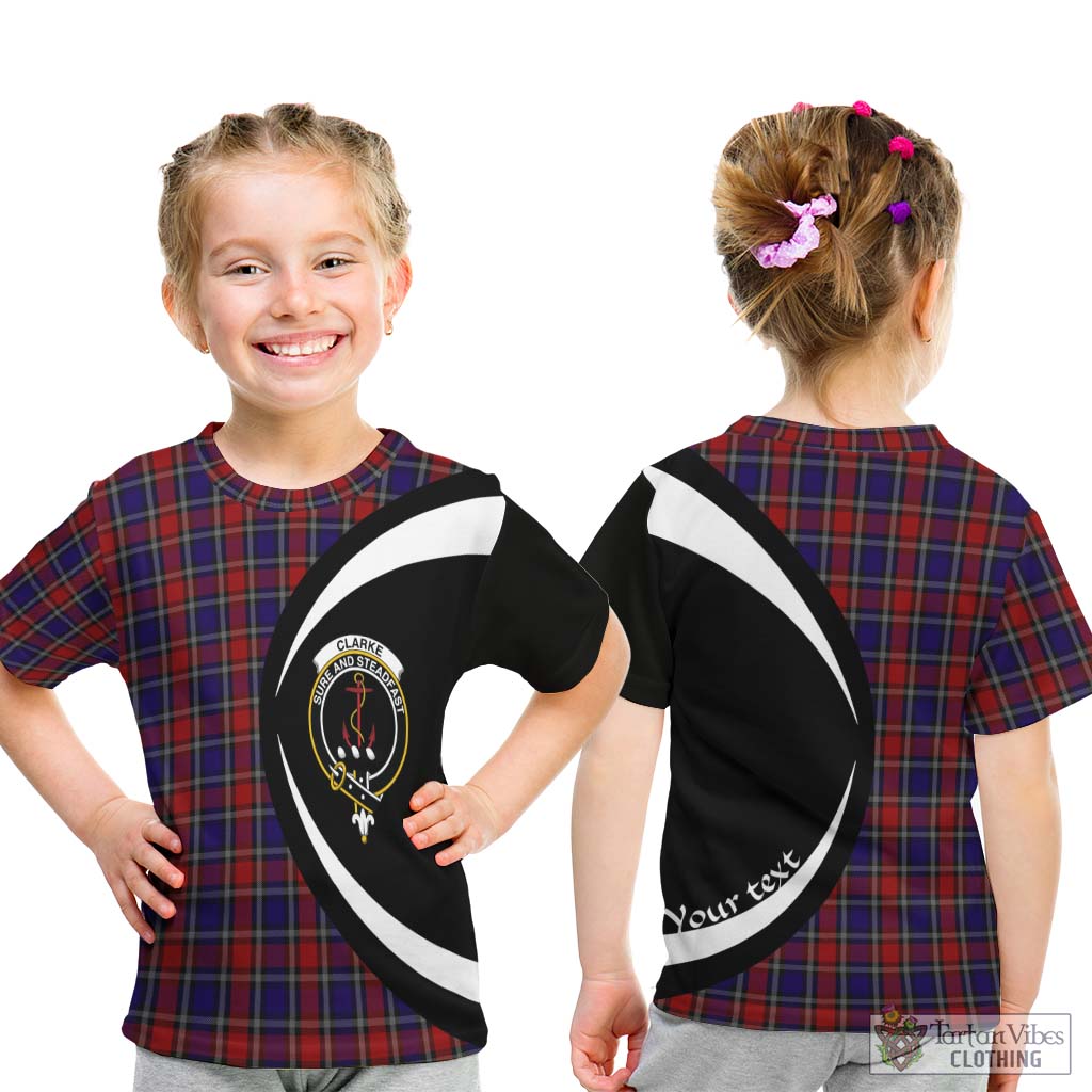 Clarke Red Tartan Kid T-Shirt with Family Crest Circle Style - Tartan Vibes Clothing