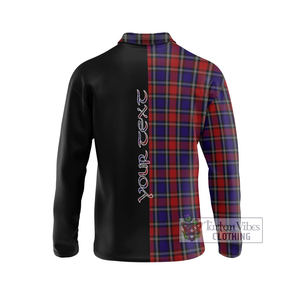 Clarke Red Tartan Long Sleeve Polo Shirt with Family Crest and Half Of Me Style - Tartanvibesclothing Shop