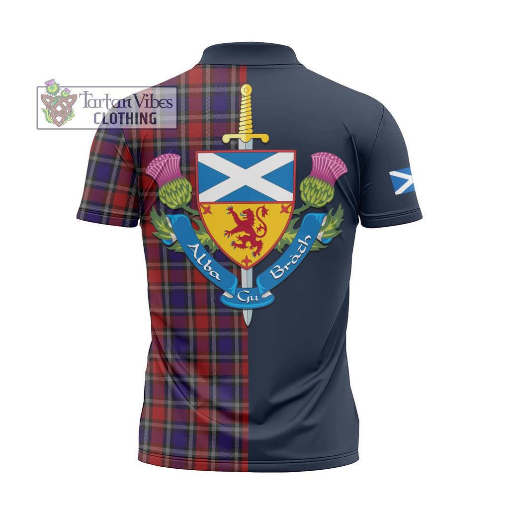 Tartan Vibes Clothing Clarke Red Tartan Zipper Polo Shirt with Scottish Lion Royal Arm Half Style