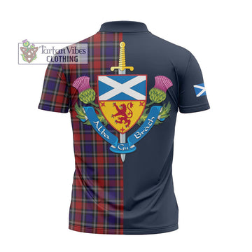 Clarke Red Tartan Zipper Polo Shirt Alba with Scottish Lion Royal Arm Half Style