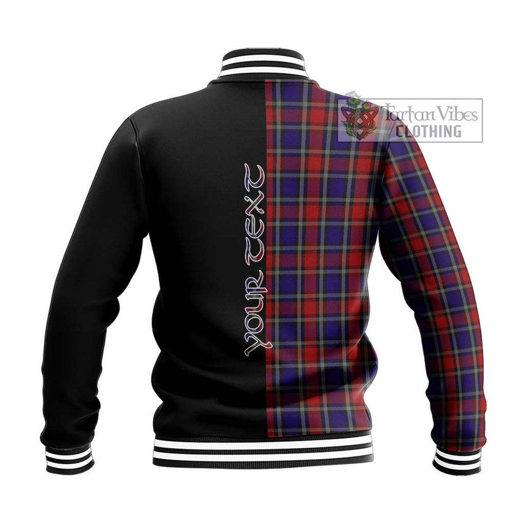 Clarke Red Tartan Baseball Jacket with Family Crest and Half Of Me Style - Tartanvibesclothing Shop