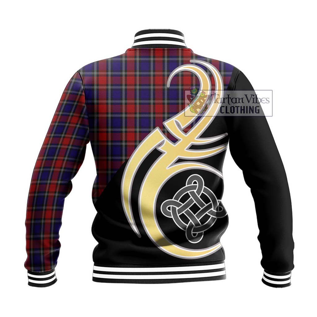 Clarke Red Tartan Baseball Jacket with Family Crest and Celtic Symbol Style - Tartan Vibes Clothing
