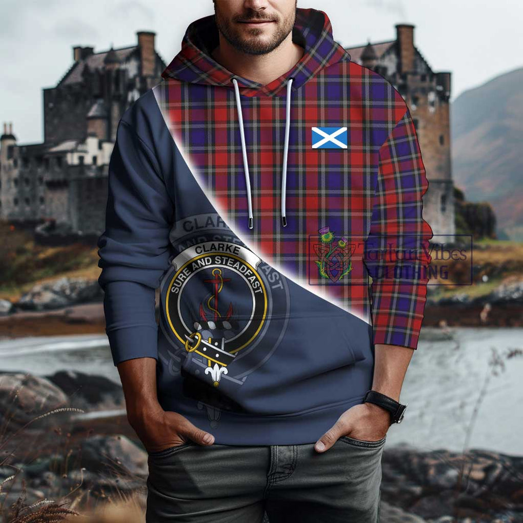 Clarke Red Tartan Hoodie with Personalised National Flag and Family Crest Half Style - Tartanvibesclothing Shop