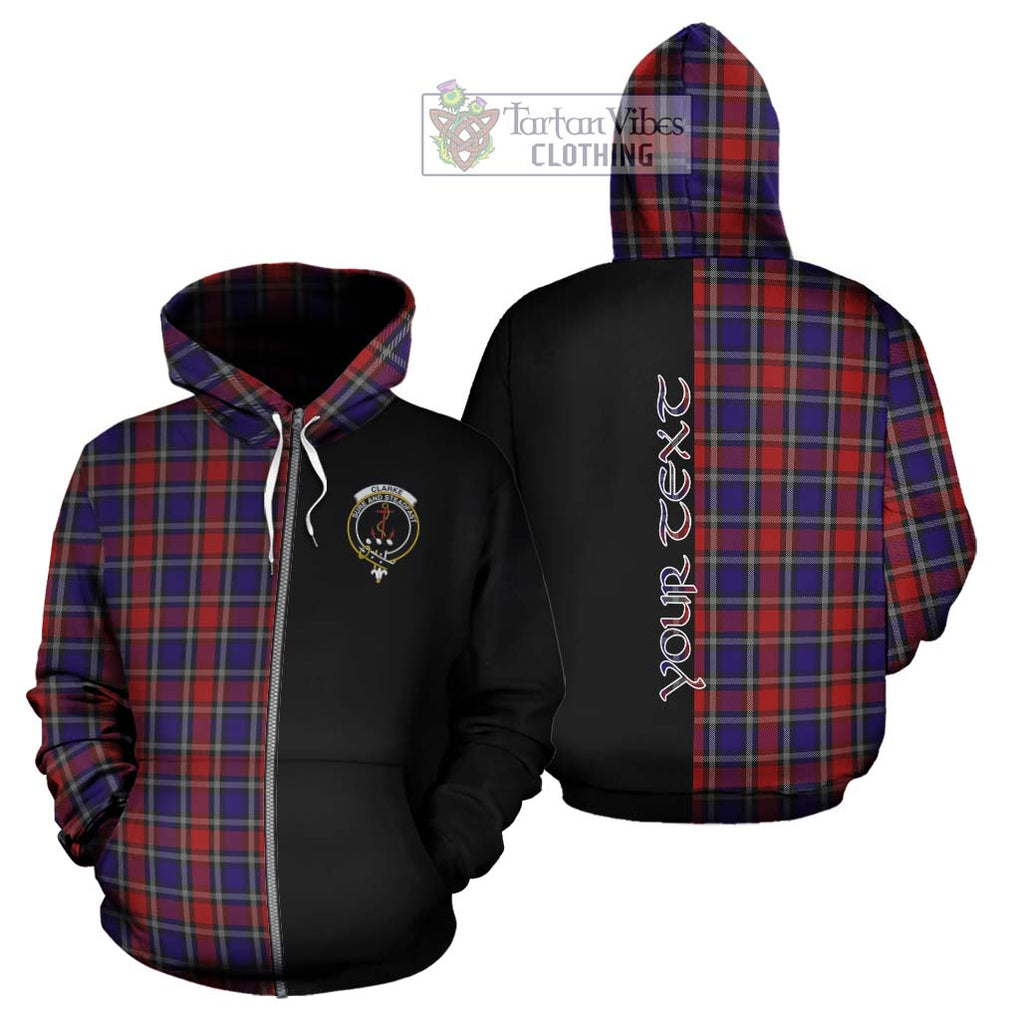 Clarke Red Tartan Hoodie with Family Crest and Half Of Me Style - Tartanvibesclothing Shop