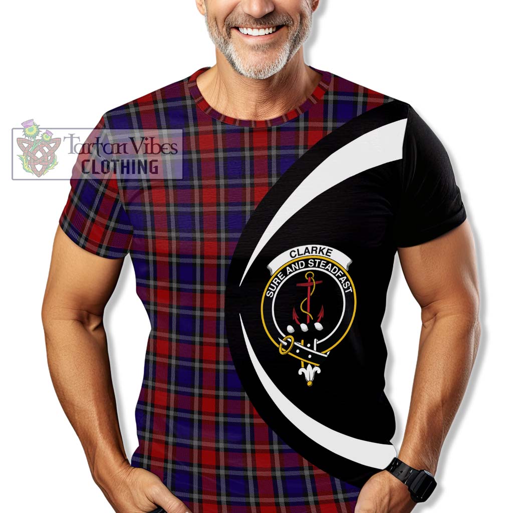 Tartan Vibes Clothing Clarke Red Tartan T-Shirt with Family Crest Circle Style