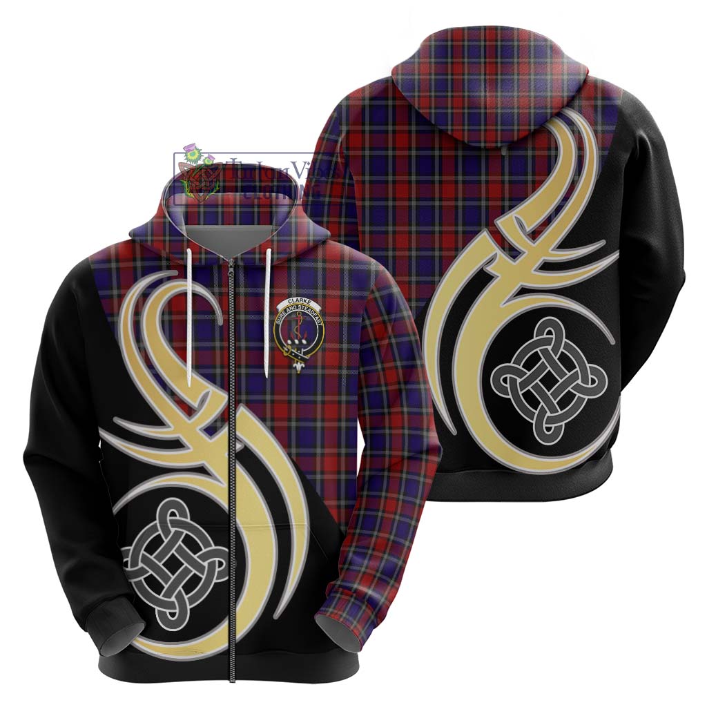 Clarke Red Tartan Hoodie with Family Crest and Celtic Symbol Style - Tartan Vibes Clothing