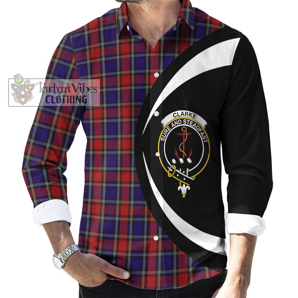 Clarke Red Tartan Long Sleeve Button Up with Family Crest Circle Style - Tartan Vibes Clothing