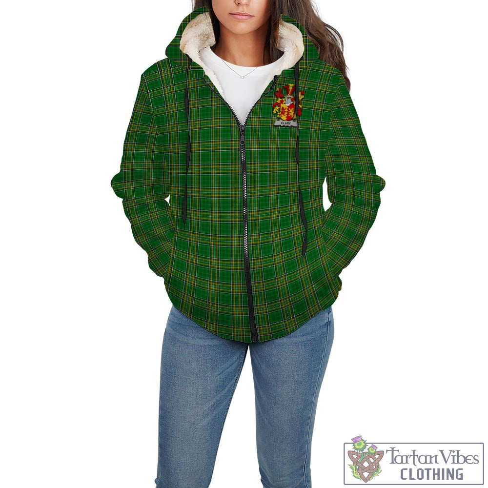 Tartan Vibes Clothing Clary Ireland Clan Tartan Sherpa Hoodie with Coat of Arms