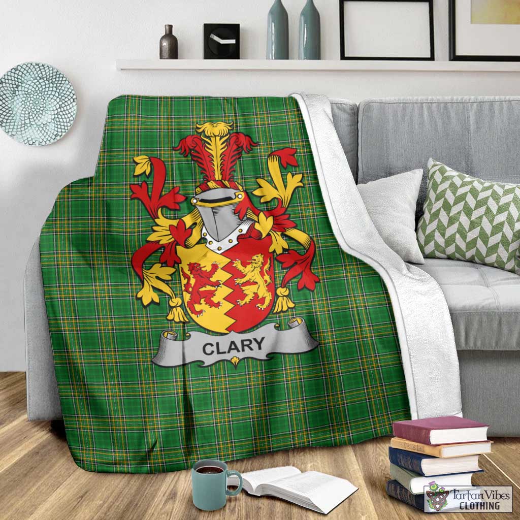 Tartan Vibes Clothing Clary Irish Clan Tartan Blanket with Coat of Arms