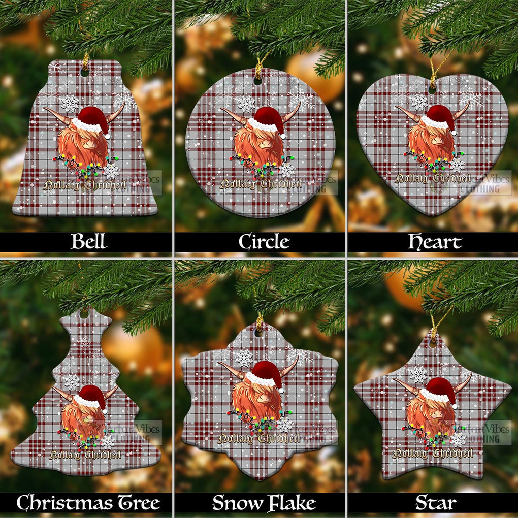 Tartan Vibes Clothing Clayton Clan Tartan Ornament with Christmas Twinkle Highland Cattle