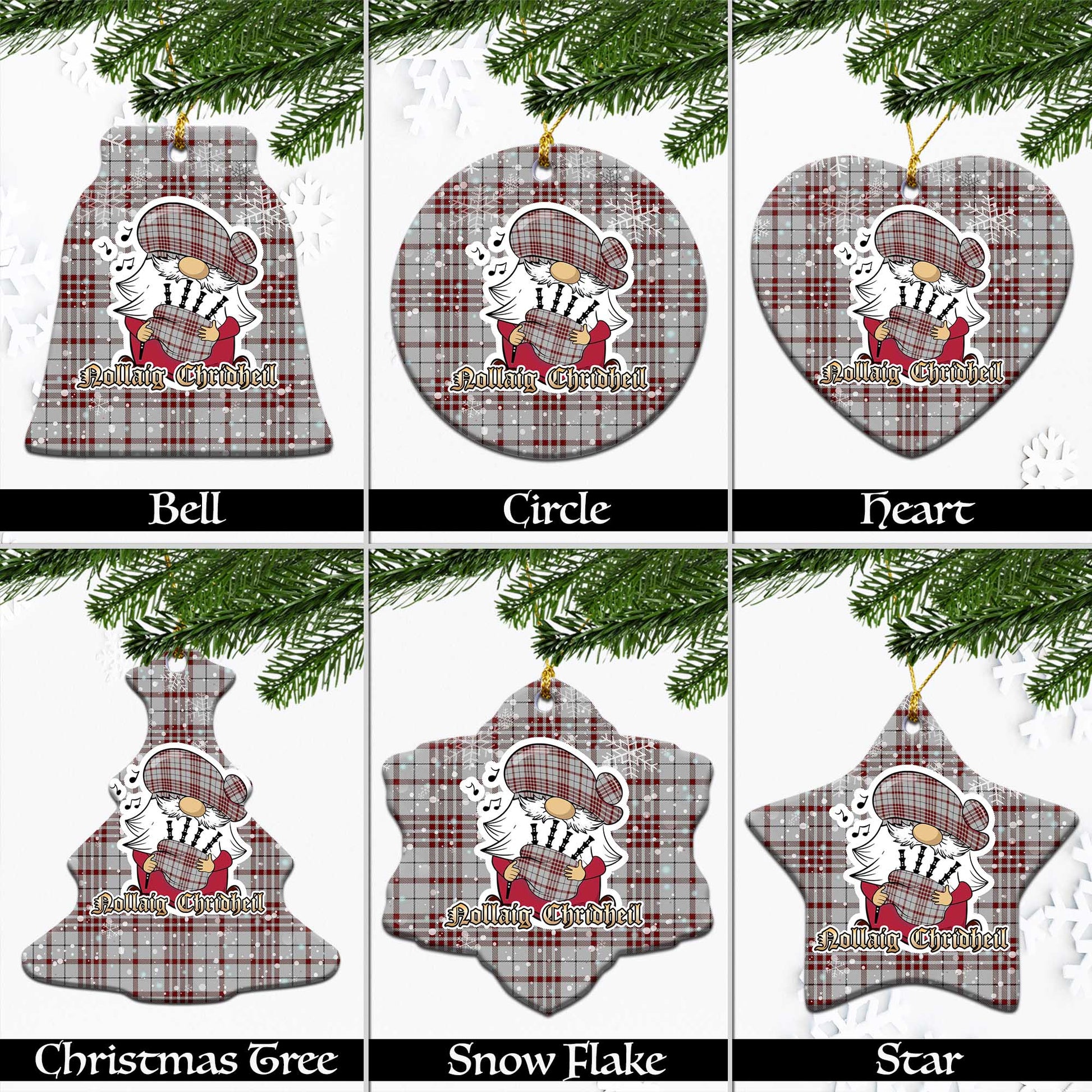 Clayton Tartan Christmas Ornaments with Scottish Gnome Playing Bagpipes Ceramic - Tartanvibesclothing