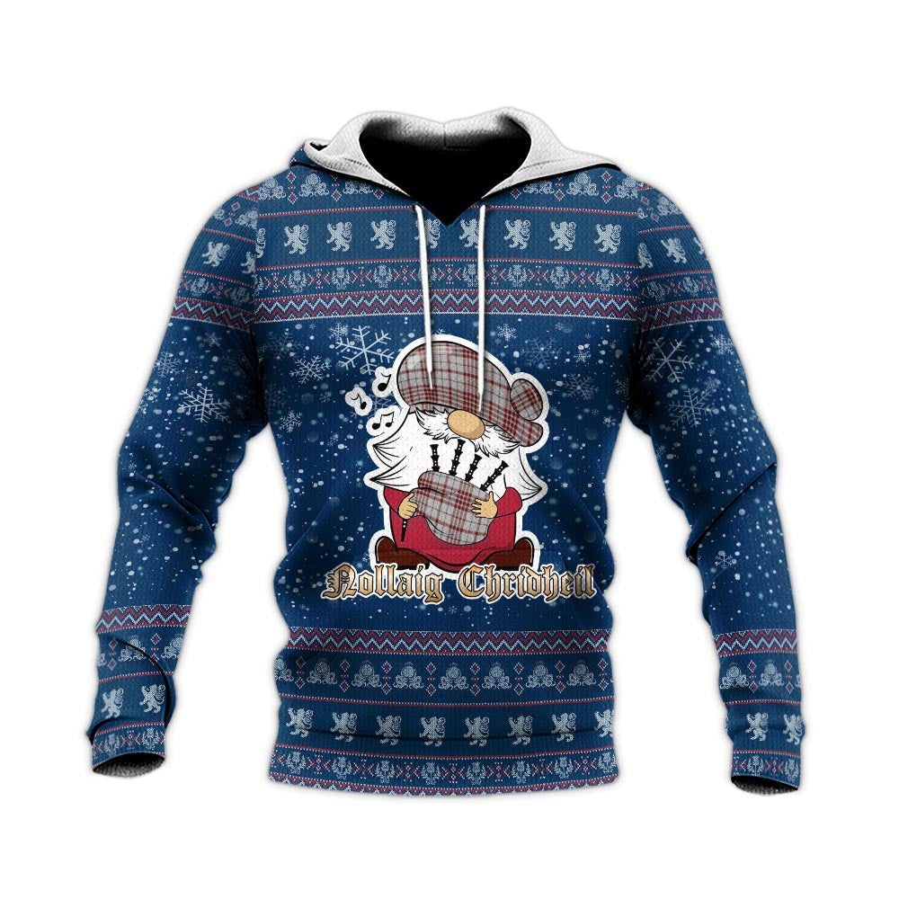 Clayton Clan Christmas Knitted Hoodie with Funny Gnome Playing Bagpipes - Tartanvibesclothing