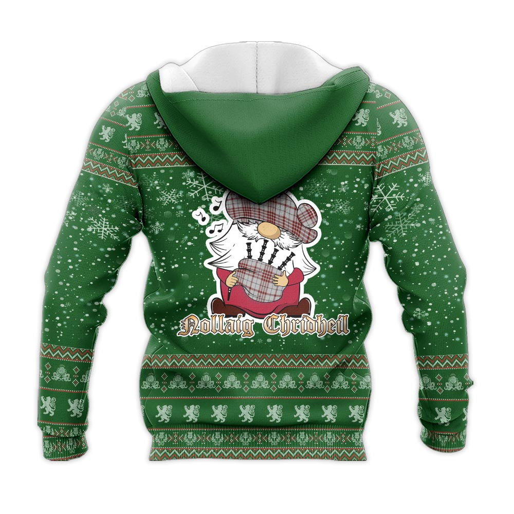 Clayton Clan Christmas Knitted Hoodie with Funny Gnome Playing Bagpipes - Tartanvibesclothing