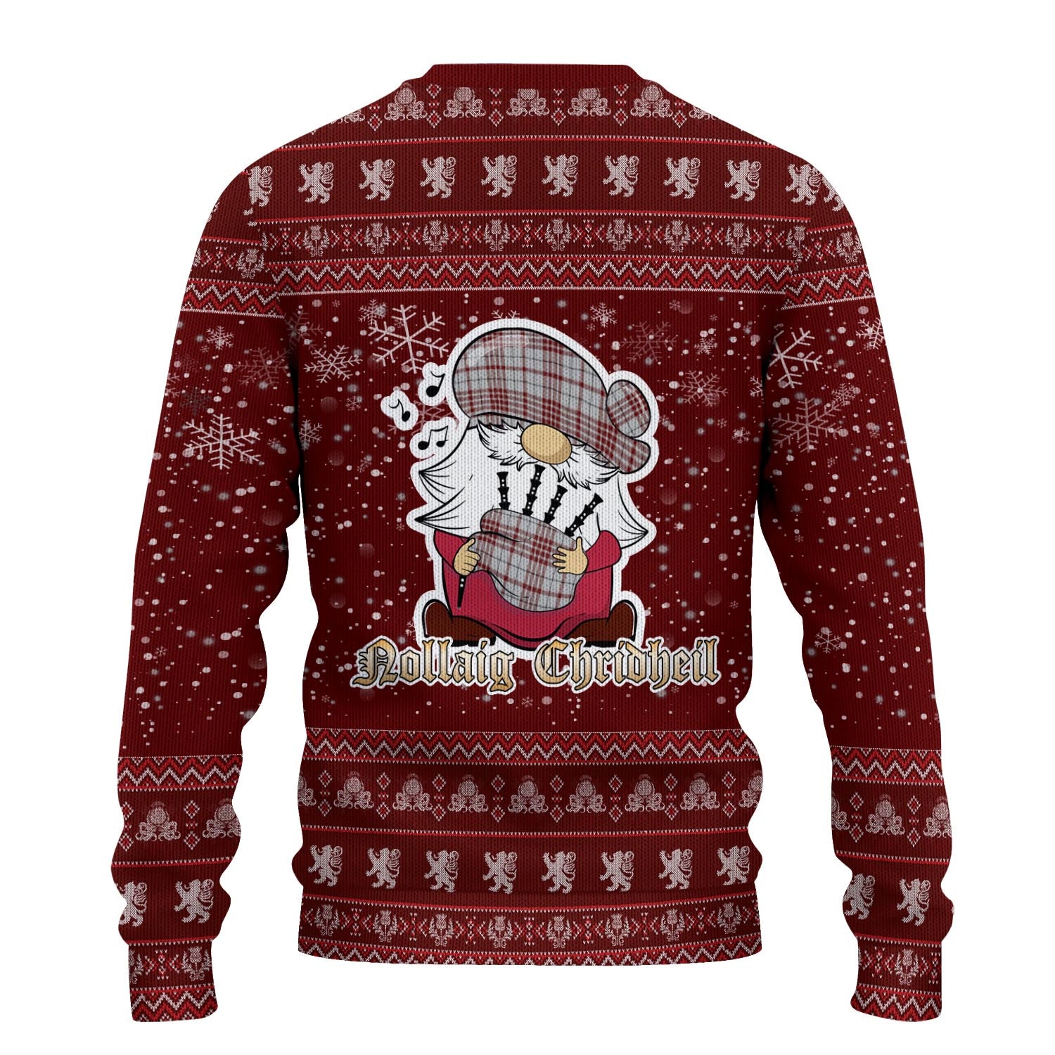 Clayton Clan Christmas Family Knitted Sweater with Funny Gnome Playing Bagpipes - Tartanvibesclothing