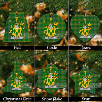 Cleary Irish Clan Tartan Christmas Ceramic Ornament with Coat of Arms