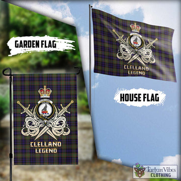 Clelland Modern Tartan Flag with Clan Crest and the Golden Sword of Courageous Legacy