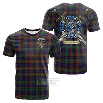 Clelland Tartan Cotton T-shirt with Family Crest Celtic Skull Style