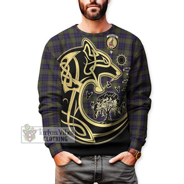 Clelland Tartan Sweatshirt with Family Crest Celtic Wolf Style