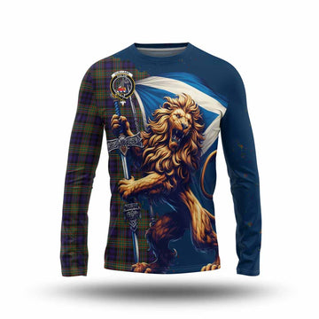 Clelland Tartan Family Crest Long Sleeve T-Shirt with Scottish Majestic Lion Unisex - Tartan Vibes Clothing