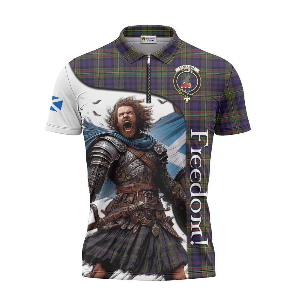 Tartan Vibes Clothing Clelland Crest Tartan Zipper Polo Shirt Inspired by the Freedom of Scottish Warrior