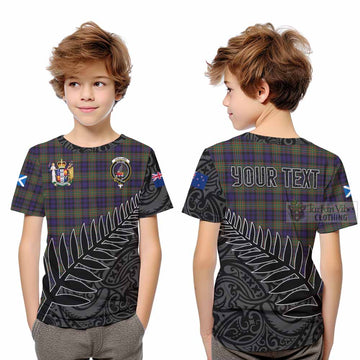 Clelland Crest Tartan Kid T-Shirt with New Zealand Silver Fern Half Style