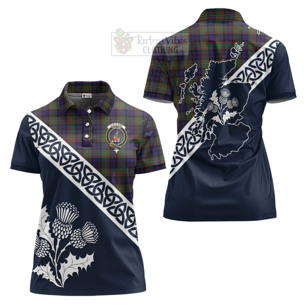 Tartan Vibes Clothing Clelland Tartan Women's Polo Shirt Featuring Thistle and Scotland Map