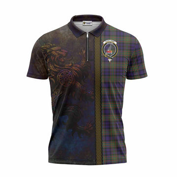 Clelland Tartan Family Crest Zipper Polo Shirt Alba Gu Brath Be Brave Lion Ancient Style Unisex - Tartan Vibes Clothing