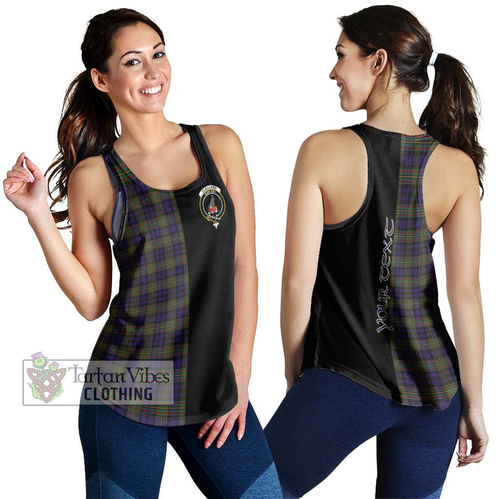 Clelland Tartan Women's Racerback Tanks with Family Crest and Half Of Me Style 4XL - Tartanvibesclothing Shop