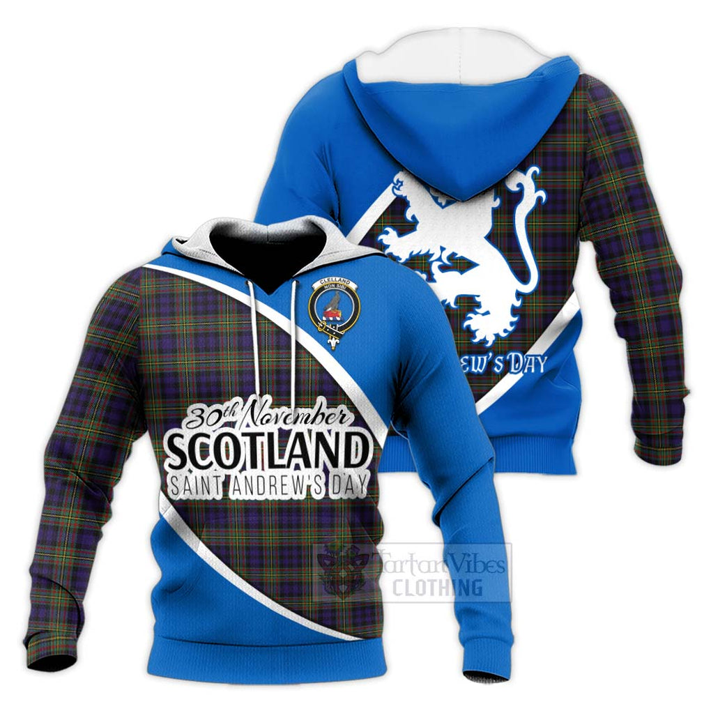 Tartan Vibes Clothing Clelland Family Crest Tartan Knitted Hoodie Celebrate Saint Andrew's Day in Style