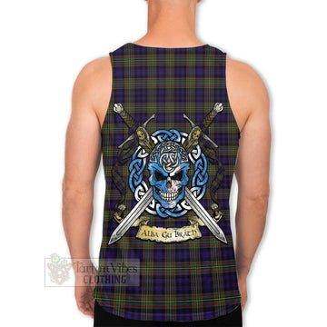 Clelland Tartan Men's Tank Top with Family Crest Celtic Skull Style Men - Tartan Vibes Clothing
