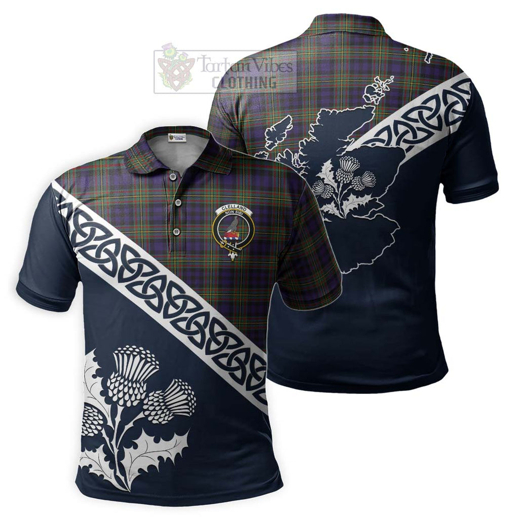 Clelland Tartan Polo Shirt Featuring Thistle and Scotland Map