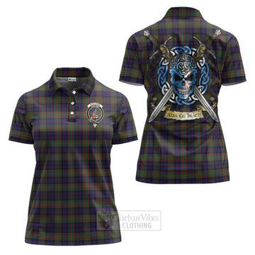 Clelland Tartan Women's Polo Shirt with Family Crest Celtic Skull Style